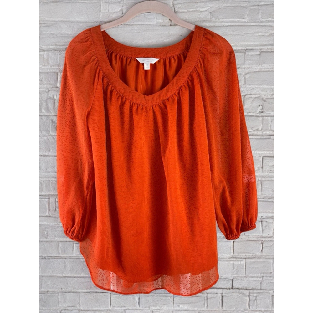 Lauren Conrad Women's XS Burnt Orange Textured 3/4 Sleeve Sheer Peasant Blouse